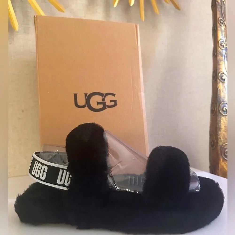 UGG Oh Yeah Sandals – Black, Fluffy & Chic